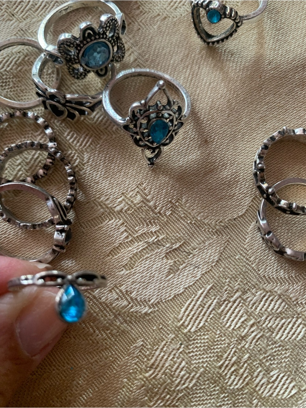 Silver tone Blue Gem Ring bundle - Women Jewelry
